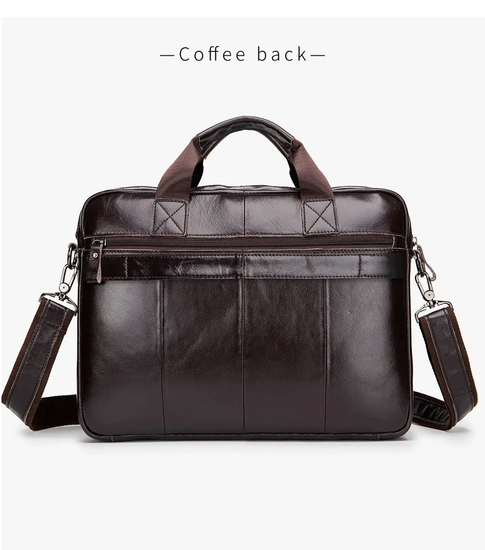 Genuine Leather Men Briefcase Double Front Pockets Large Capacity Laptop Bag Diagonal Cross Shoulder Handbag-16