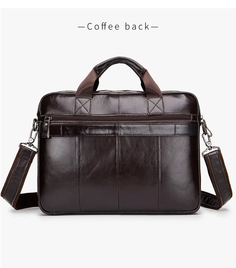Genuine Leather Men Briefcase Double Front Pockets Large Capacity Laptop Bag Diagonal Cross Shoulder Handbag-16