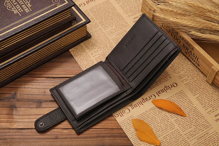 100% Genuine Leather Men Wallets Premium Product Real Cowhide Wallets for Man Short Black Walet Portefeuille Homme-18