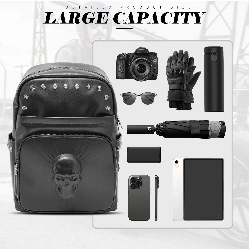 Motorcycles Accessories Bag 3D Skull PU Leather Bag Waterproof Men Women Motocycle Motorcycle Backpack Travel Bag Large PU leather-5