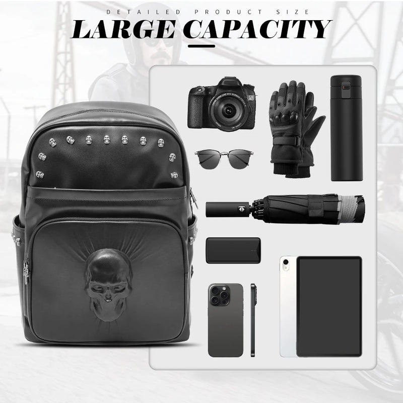 Motorcycles Accessories Bag 3D Skull PU Leather Bag Waterproof Men Women Motocycle Motorcycle Backpack Travel Bag Large PU leather-5