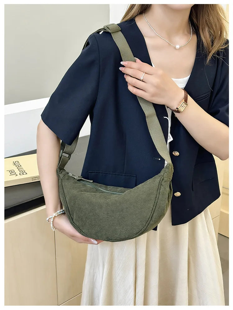Solid Color Corduroy Women's Hobos Shoulder Bag Retro Casual Female Crossbody Bags Ladies Daily Travel Handbags Messenger Bag-31