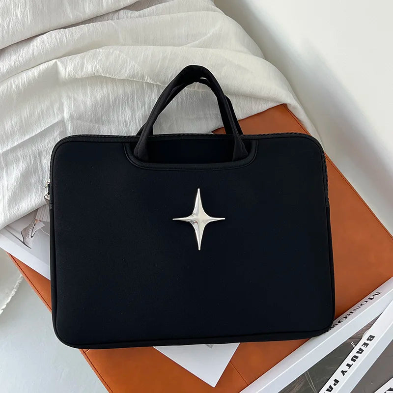 Ins Style Black Laptop Briefcase 11-16 Inch Notebook Handbag Women Daily Portable Macbook Samsung Huawei Carry Bag-12