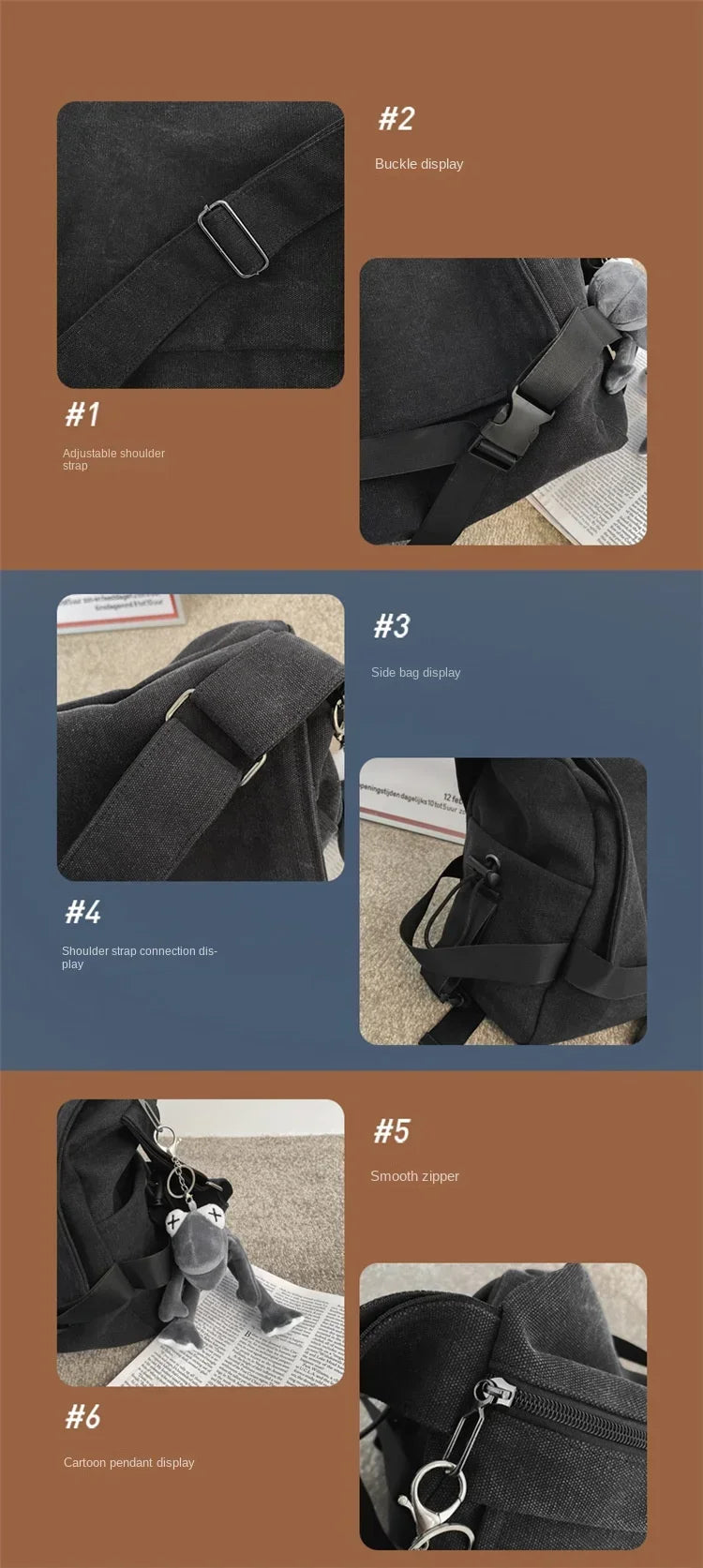 Large Capacity Canvas Messenger Bag Adjustable Shoulder Strap Casual Crossbody Handbag School Daily Bag for Youth Girls Men-10