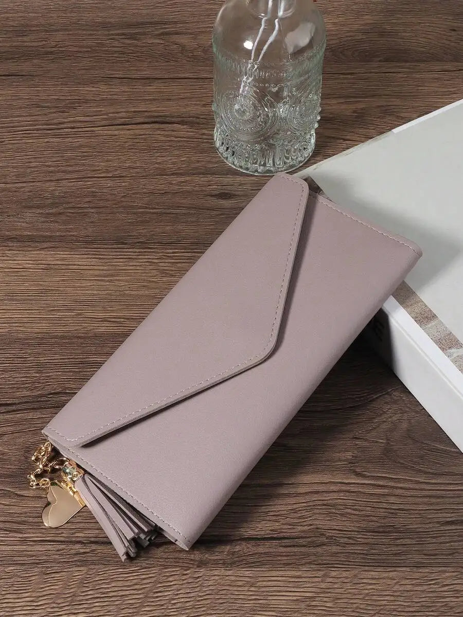 Red Fold Over Women Wallet Large Capacity Credit Card Zipper ID Cash Storage Business Casual-8
