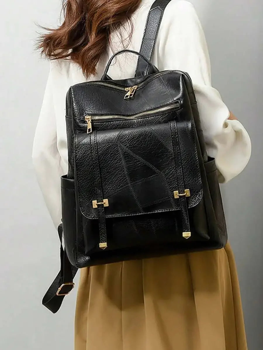 Large Capacity Womens Minimalist Soft Leather Backpack For Travel Laptop Campus