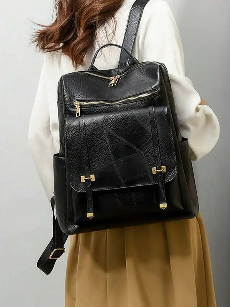 Large Capacity Womens Minimalist Soft Leather Backpack For Travel Laptop Campus-2