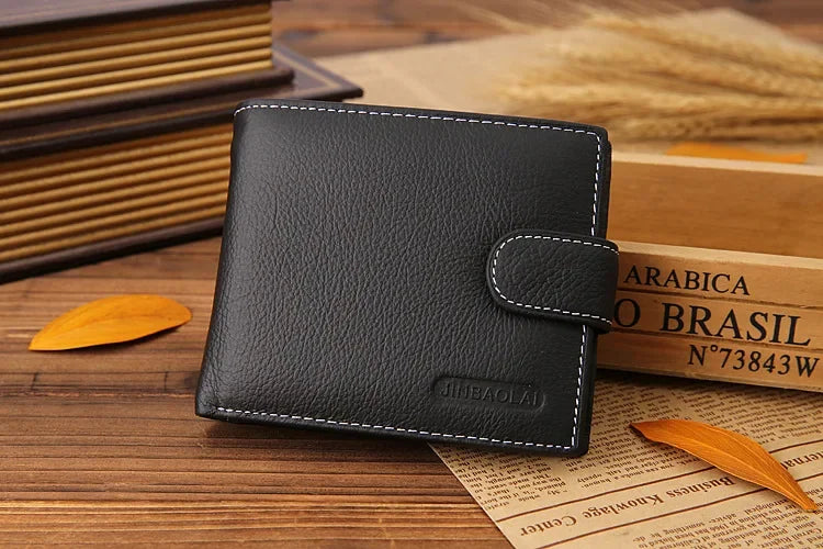 100% Genuine Leather Men Wallets Premium Product Real Cowhide Wallets for Man Short Black Walet Portefeuille Homme-11
