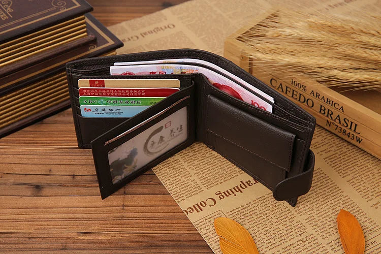 100% Genuine Leather Men Wallets Premium Product Real Cowhide Wallets for Man Short Black Walet Portefeuille Homme-8
