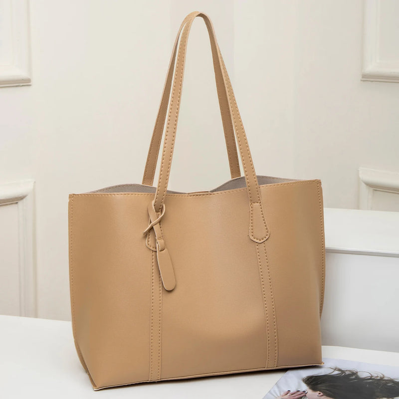 Tote Bag Solid Plain Lightweight Large Capacity PU Leather Shoulder Handbag Portable Travel Daily Women-23
