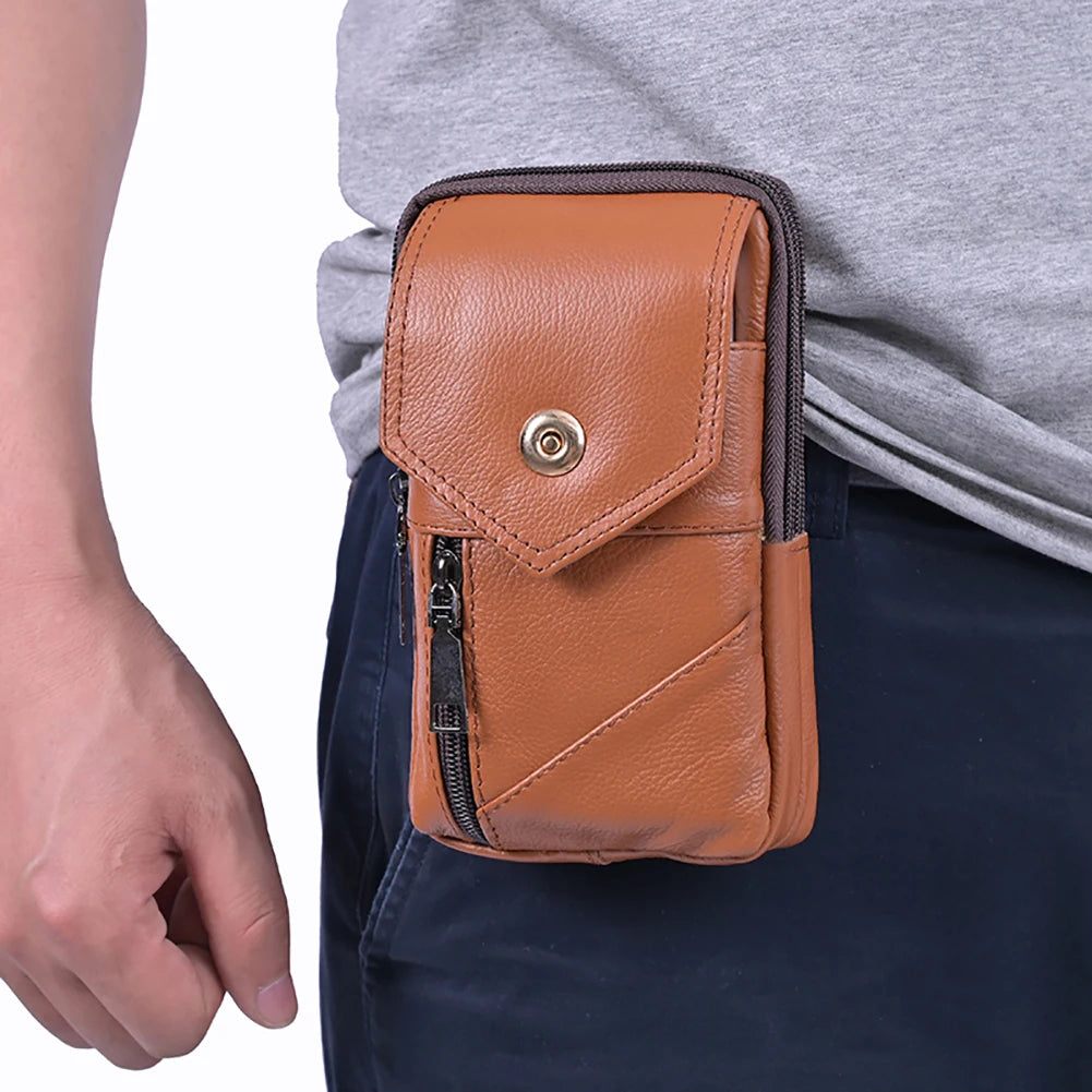 Men Simple Shoulder Bag Waterproof Leather Vintage Waist Pouch Lightweight  Phone Purse Male Travel Outdoor Bag