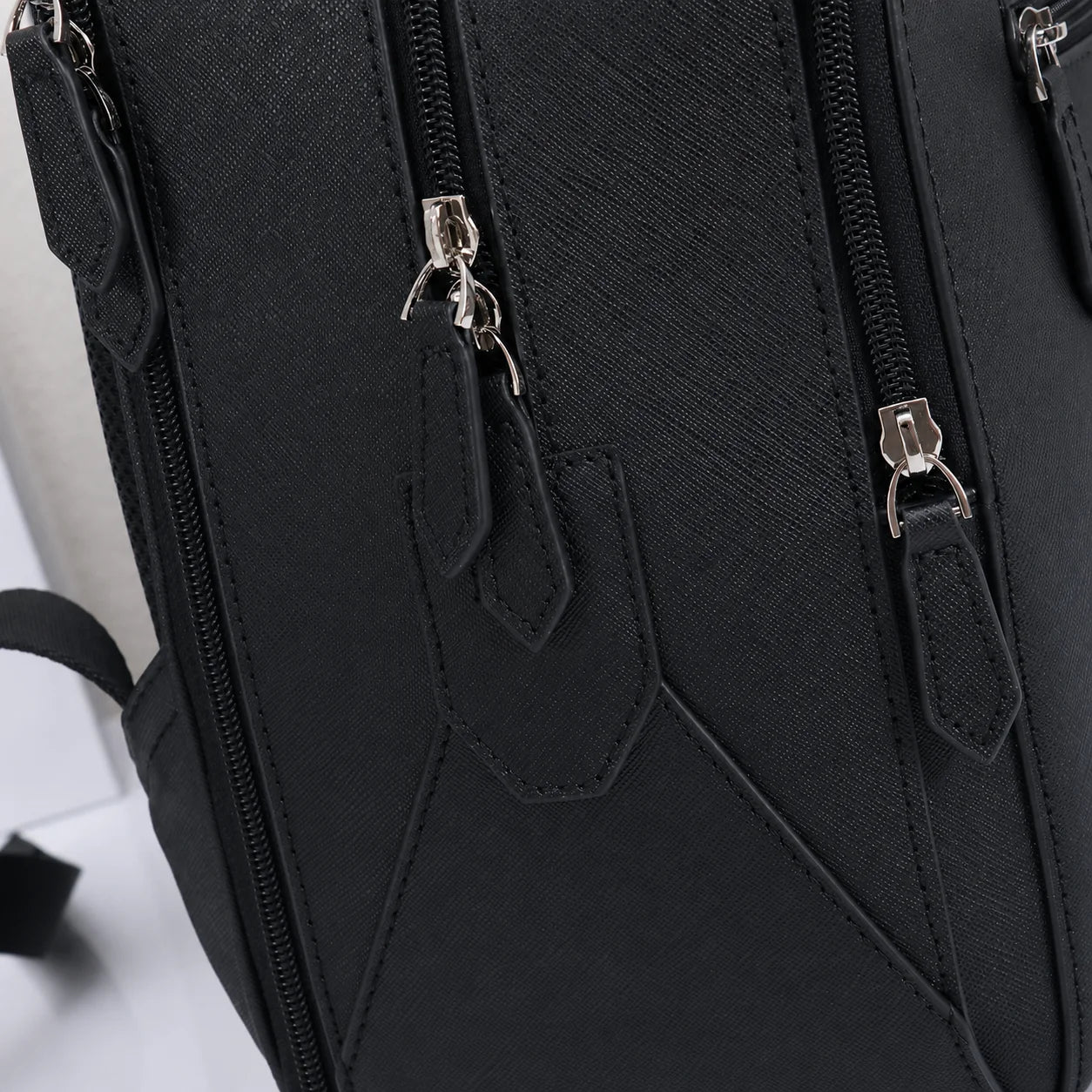 Men's Backpack Luxury Designer Genuine Leather Saffiano Laptop Bag Business Travel Rucksack Daypack With Luggage Strap Classic Black-10