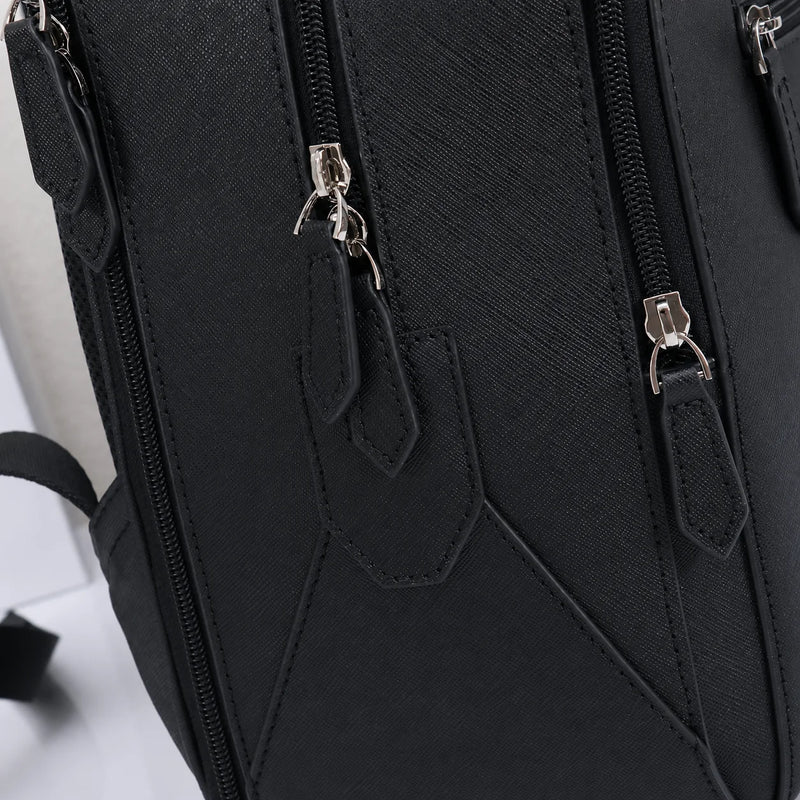 Men's Backpack Luxury Designer Genuine Leather Saffiano Laptop Bag Business Travel Rucksack Daypack With Luggage Strap Classic Black-4