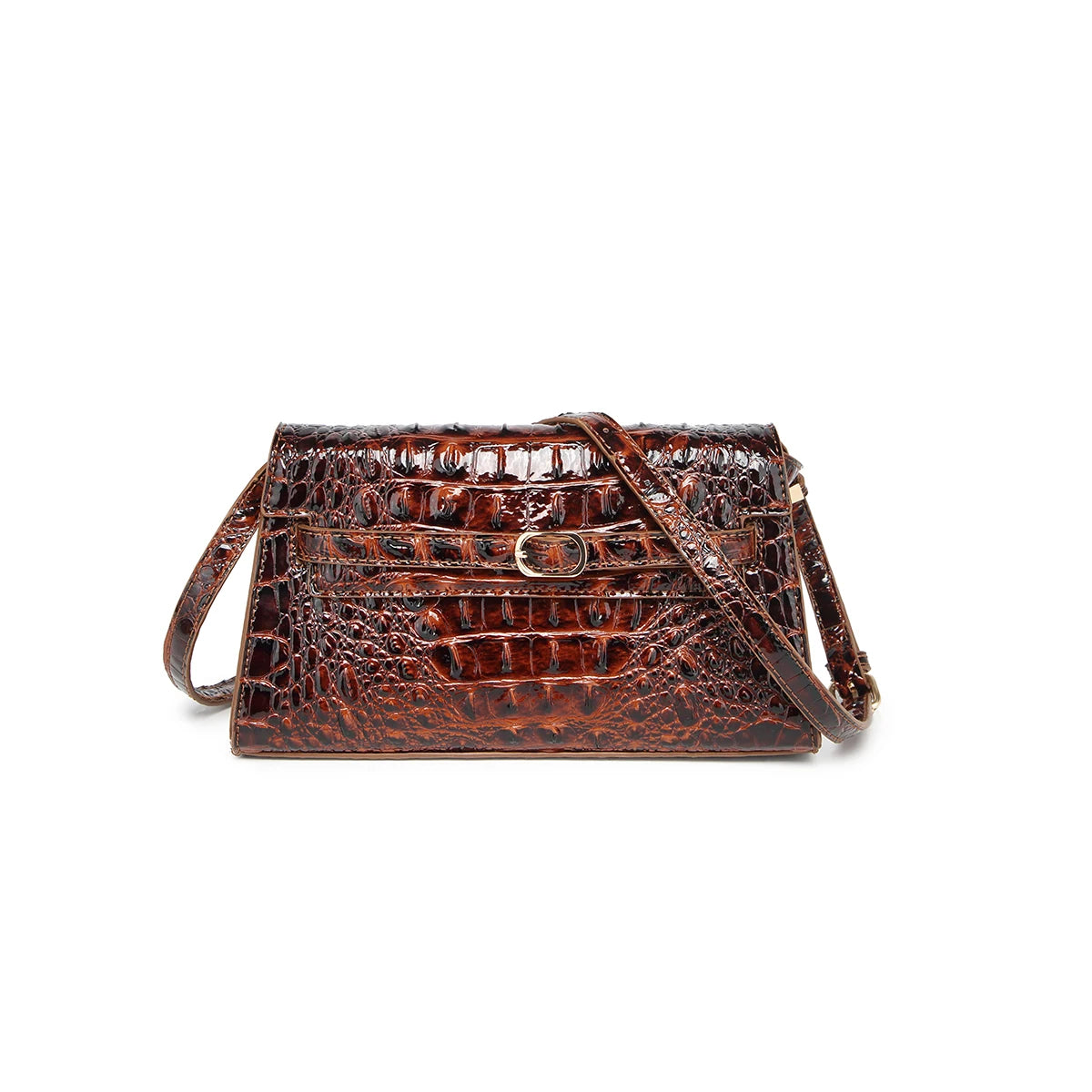 Women Rectangular Shoulder Crossbody Bag with Strap, Croc Embossed Structured Flap Handbag, Lightweight Pouch for Outdoor Camping Commute, Magnetic Snap Closure Multi Compartment Sling Purse for Phone Cosmetics Essentials