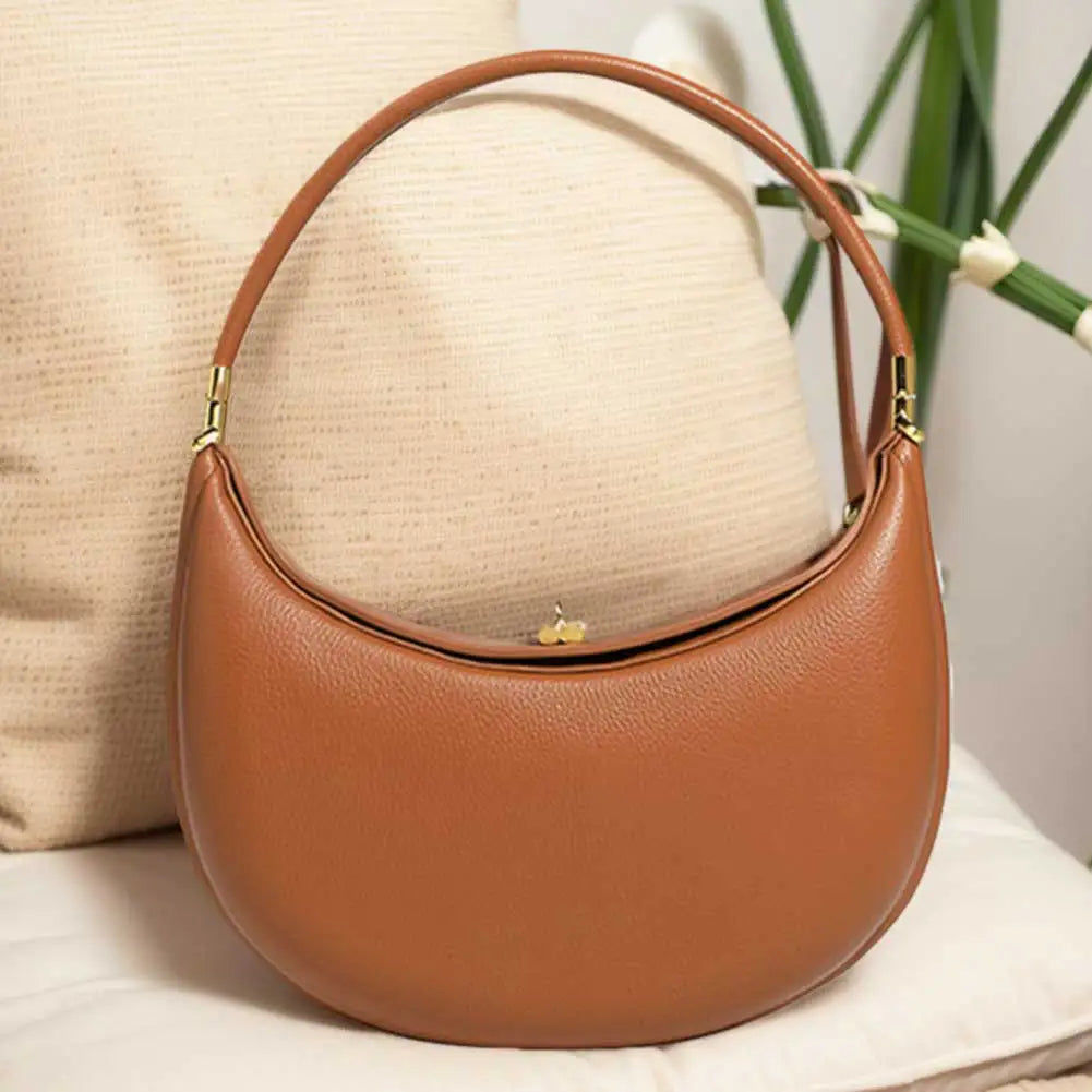Fashion Handbag PU Leather Designer Underarm Bag with Hasp Closure Stylish Casual Clutch Purse Half Moon Bag for Women
