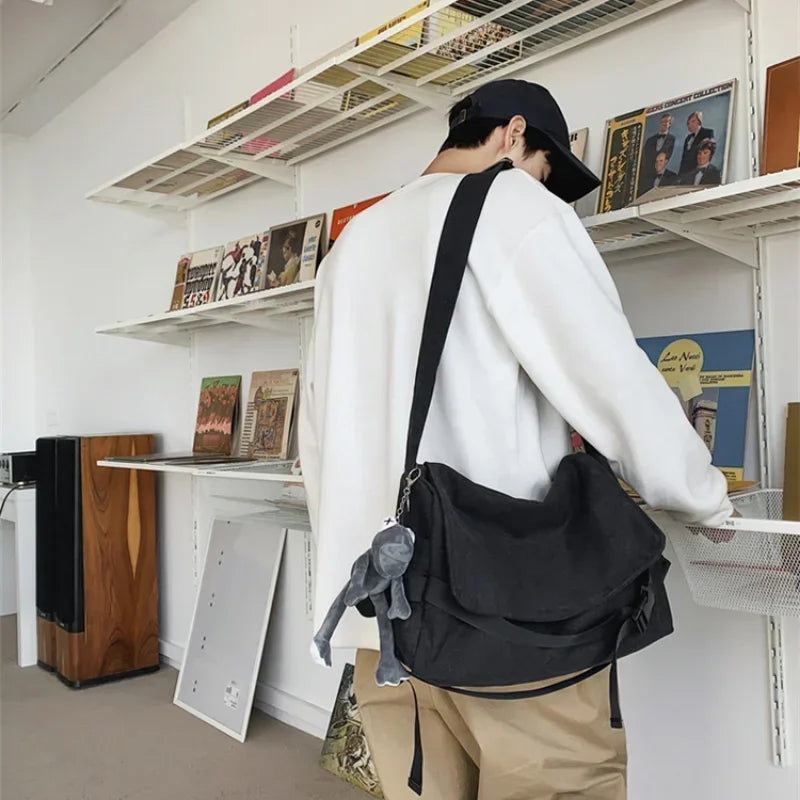 Large Capacity Canvas Messenger Bag Adjustable Shoulder Strap Casual Crossbody Handbag School Daily Bag for Youth Girls Men-6