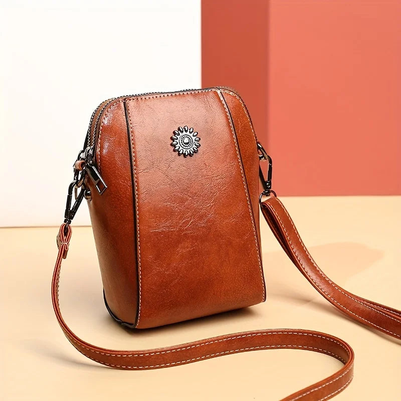 Vertical Phone Crossbody Bag Soft Leather Adjustable Shoulder Strap Mini Capacity Single Pocket Simple Fashion Daily Mobile Storage Purse For Women-1