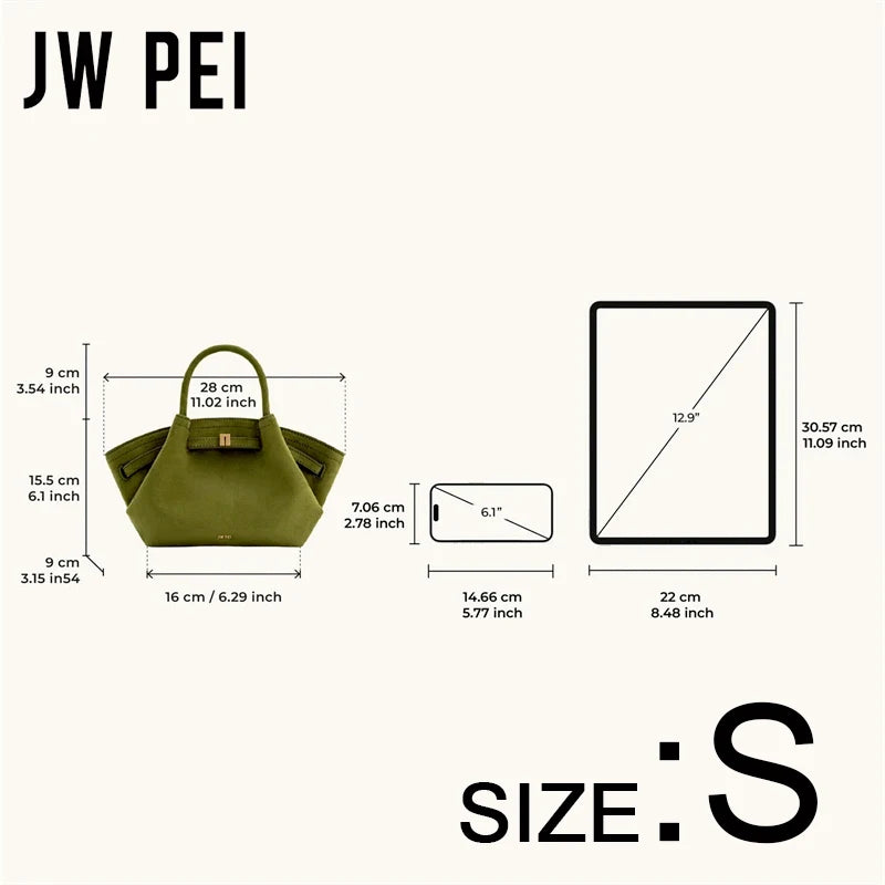 JW PEI Hana Minimalist Pebbled Leather Top-Handle Bag Women Luxury Designer Style Trapeze Tote Bag Elegant Shoulder Crossbody Purse 2026-7