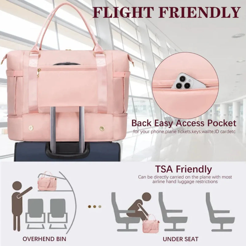 2PC Large Capacity Travel Duffle HandBag Weekender Bag For Women Gym Bag with USB Charging Port Shoe Compartment Carry on Overnight-6