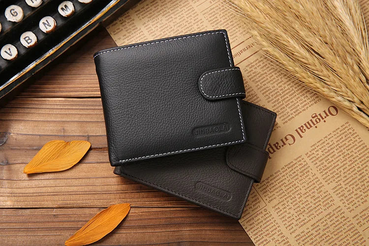 100% Genuine Leather Men Wallets Premium Product Real Cowhide Wallets for Man Short Black Walet Portefeuille Homme-19