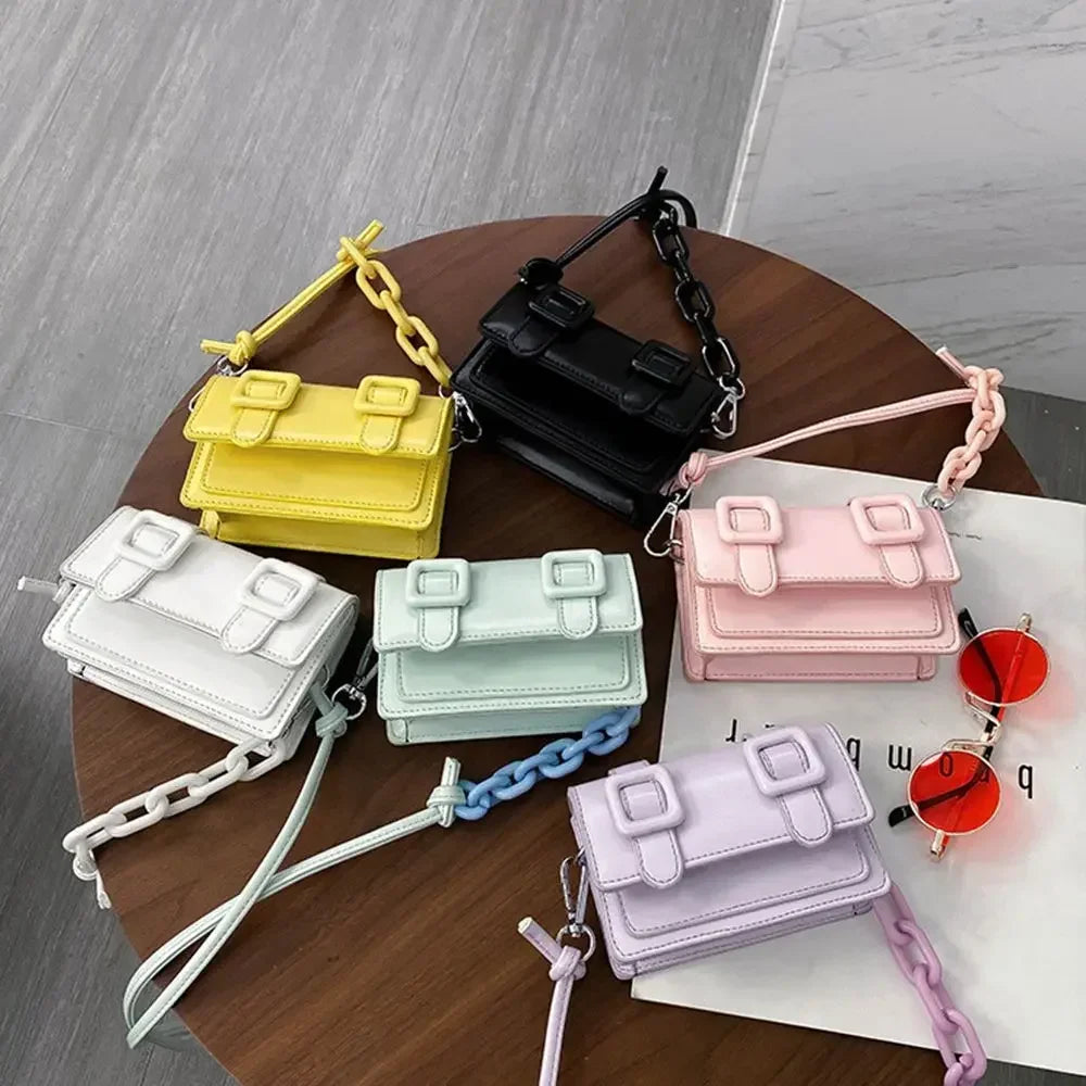 Women Girls Mini PU Leather Handbag, 2022 Summer Yellow Designer Chain Messenger Crossbody Bag