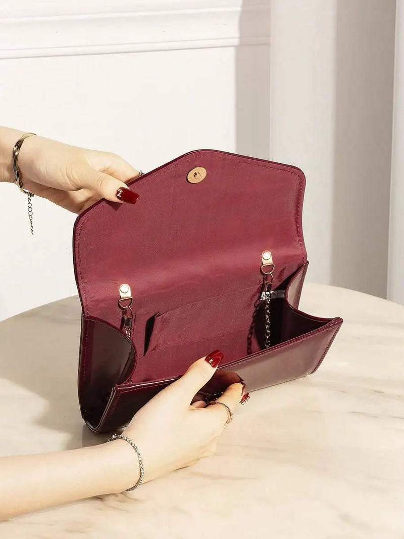 Patent PU Leather Envelope Clutch Evening Bag For Women-2