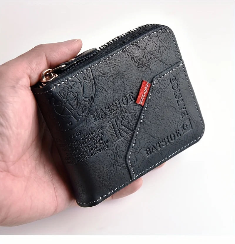 Men's Wallet Made of PU Wax Oil Skin Purse for Men Coin Purse Short Male Card Holder Wallets Zipper Around Money Coin Purse-11