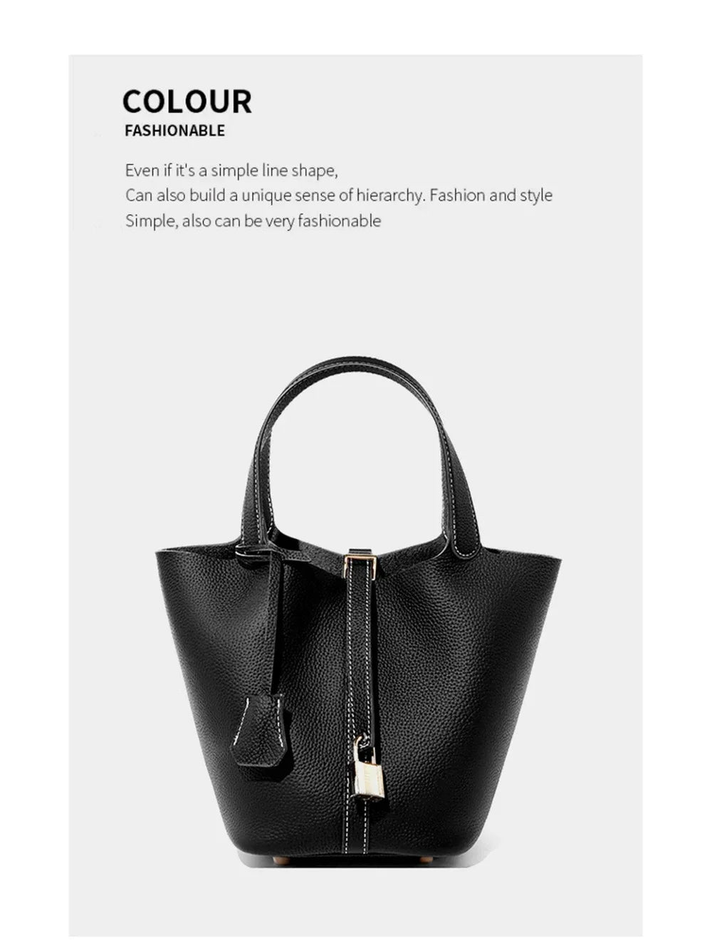 2025 Casual Fashion Female Genuine Leather Bucket Bag Luxury Handbag High-End Tote Bag Woman Cow Leather Mommy Bag & Metal Lock-31