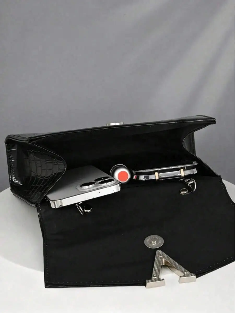 Black Crocodile Texture Clutch Bag Formal Evening Purse For Women-3