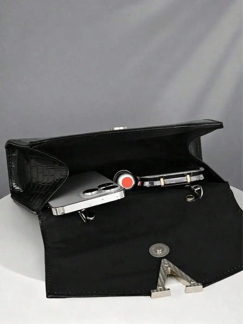 Black Crocodile Texture Clutch Bag Formal Evening Purse For Women-3
