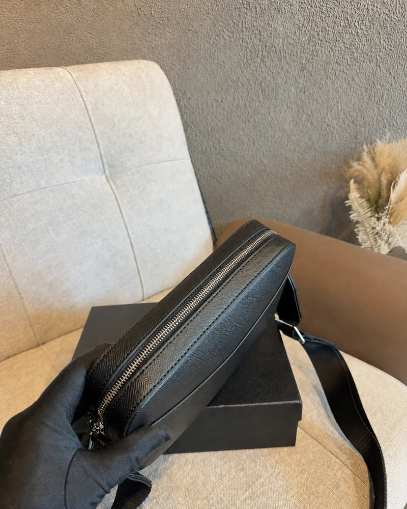 Luxury Men Messenger Bag Saffiano Leather Crossbody Bag Small Business Shoulder Bag Casual Sling Satchel Designer Purse Classic Black-10
