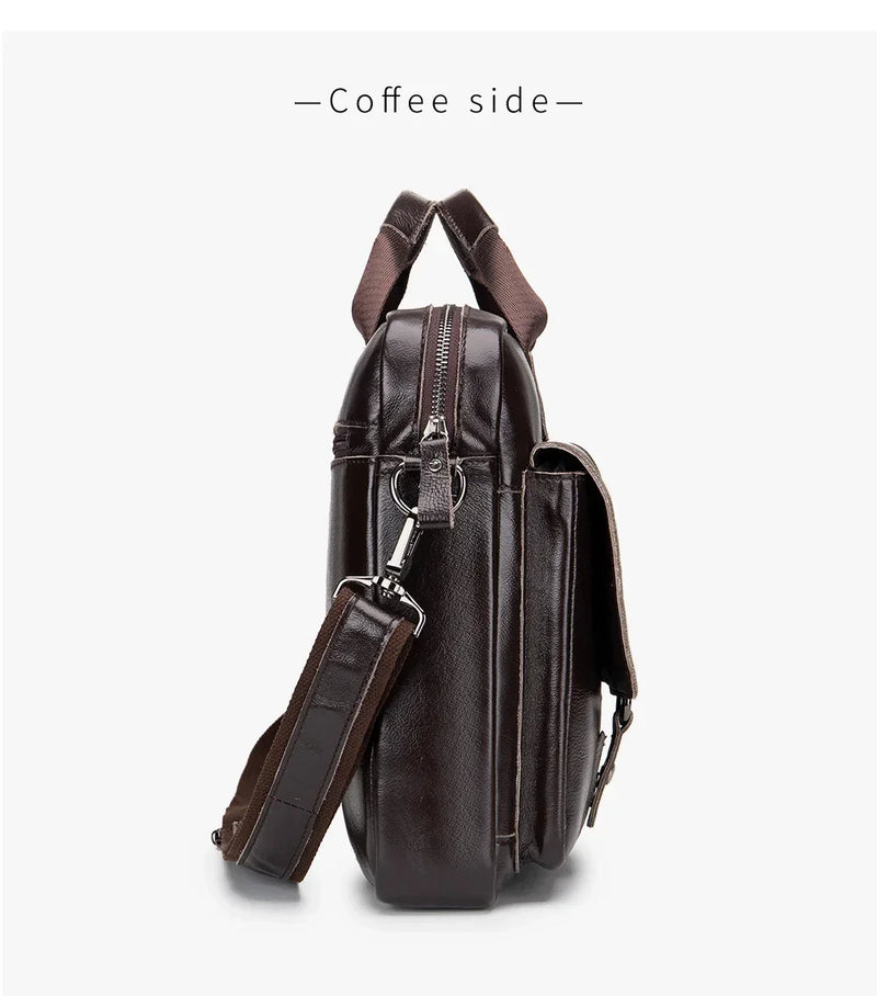 Genuine Leather Men Briefcase Double Front Pockets Large Capacity Laptop Bag Diagonal Cross Shoulder Handbag-15
