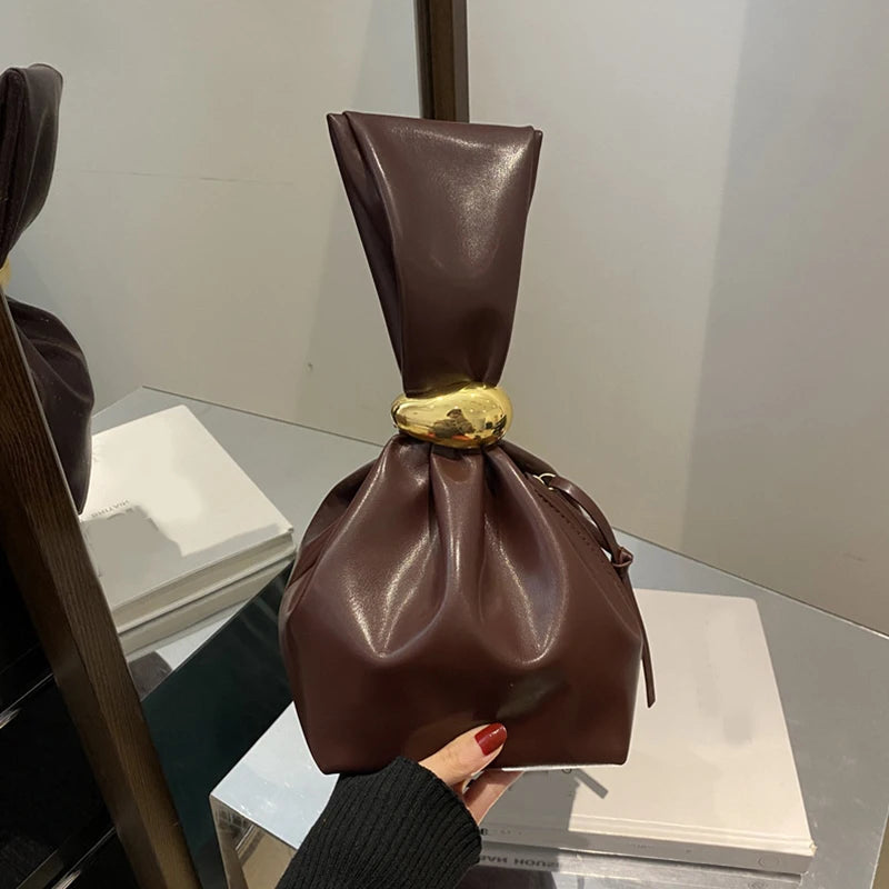 Design Mini PU Leather Dumpling Niche Clutch Bags for Women Fashion Knotted Female Retro Shoulder Bag Wrist Handbags and Purses-10