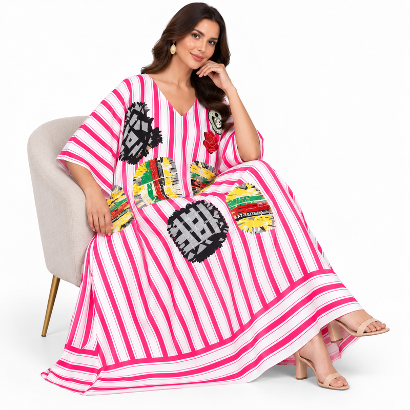 Pink White Striped Artistic Women’s Kaftan-2