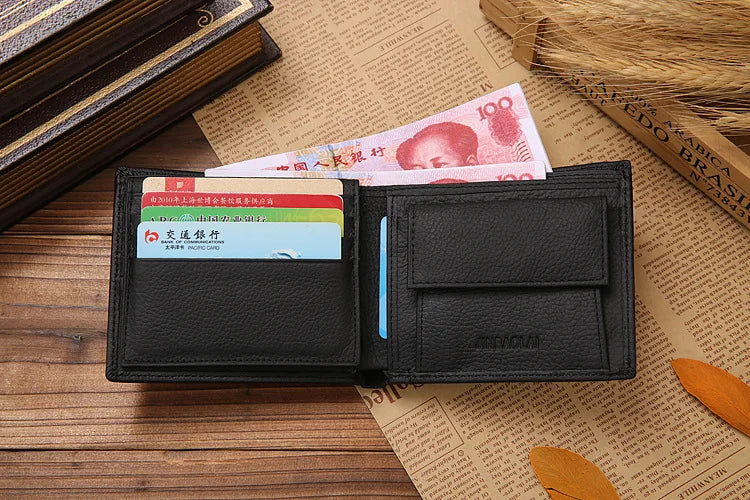 100% Genuine Leather Men Wallets Premium Product Real Cowhide Wallets for Man Short Black Walet Portefeuille Homme-33