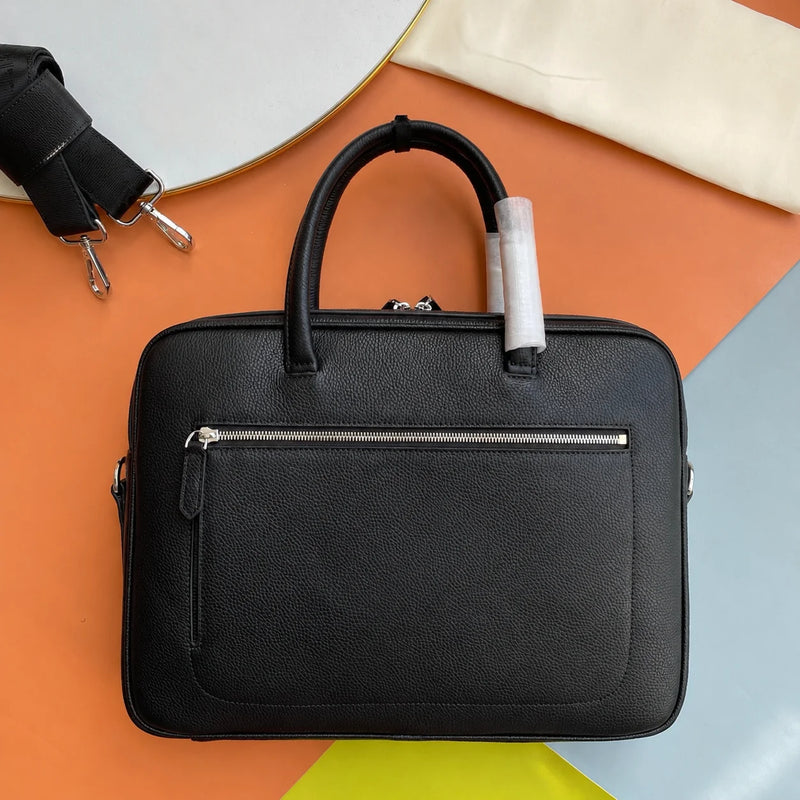 Classic Mens Top-Handle Bags Black Handbag Luxury Business Briefcase for Men Daily Office Work Handbags Cowhide Leather Travel Messenger Bags-7