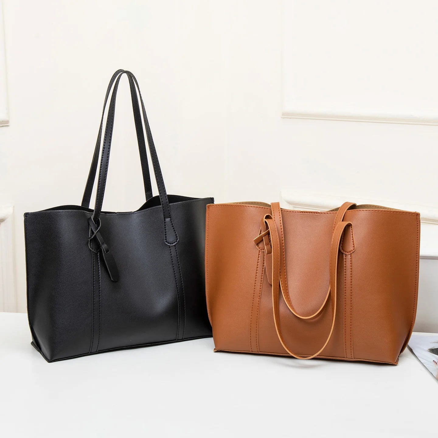 Tote Bag Solid Plain Lightweight Large Capacity PU Leather Shoulder Handbag Portable Travel Daily Women-1