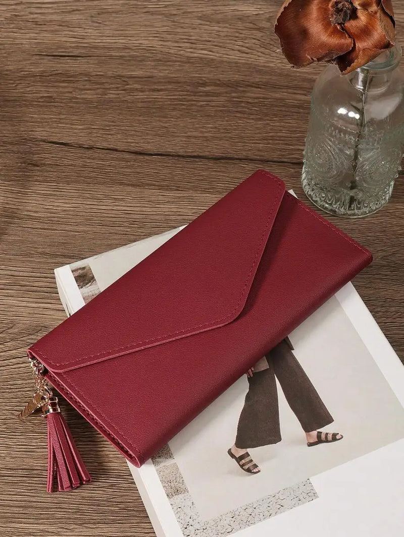 Red Fold Over Women Wallet Large Capacity Credit Card Zipper ID Cash Storage Business Casual-2