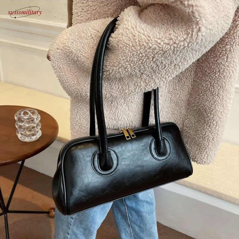2025 New Boston Pillow Tote Women Real Leather Retro Bowling Bag Designer Handbag Large Capacity Crossbody Bags #54-19