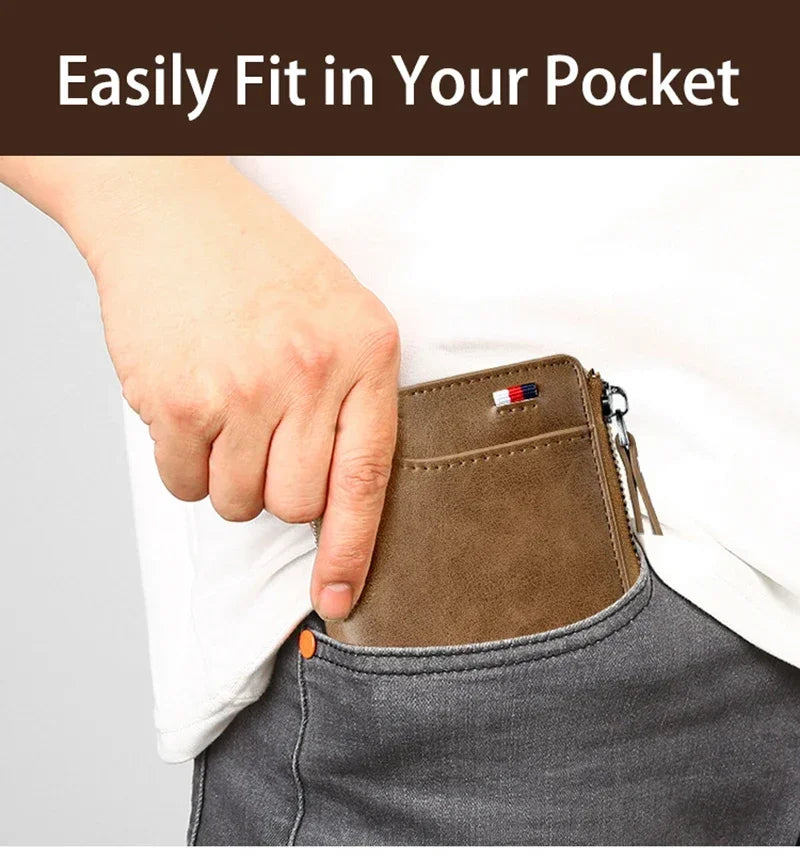 Flash sale Mens Wallet Leather Business Card Holder Zipper Purse Luxury Wallets for Men RFID Protection Purses Carteira Masculina Luxury-13