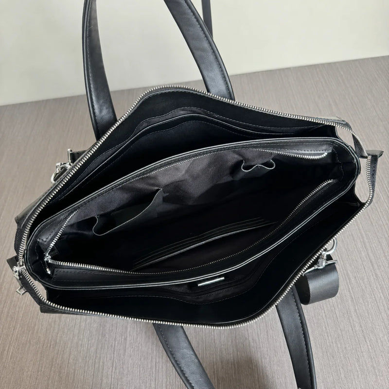 Men's Briefcase Genuine Leather Top-Handle Bags 15.6 Laptop Bag Luxury Designer Business Office Messenger Handbag Embossed Cowhide Classic Black-15