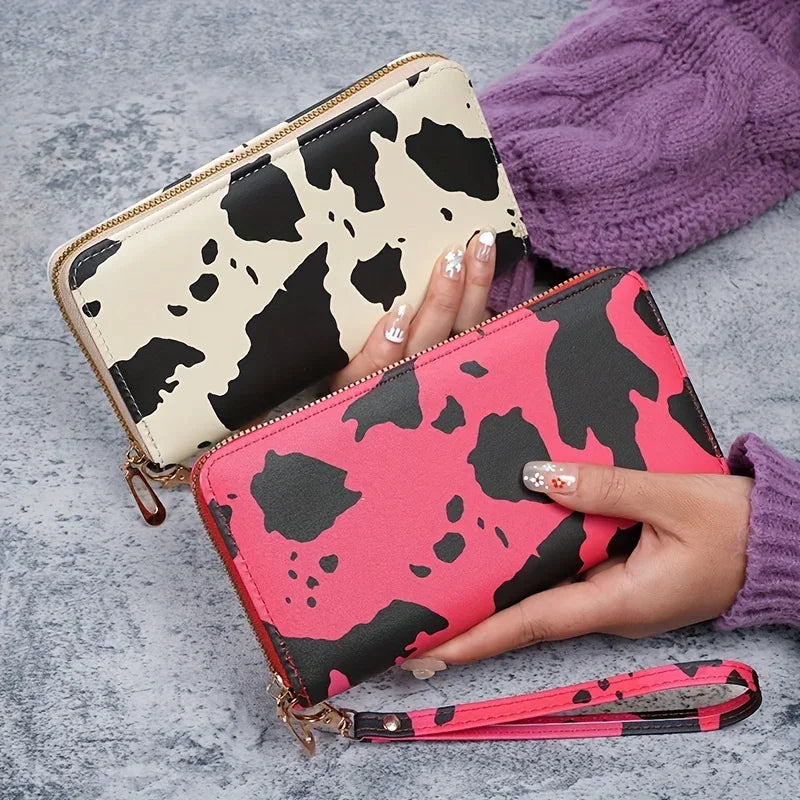 2024 New cow pattern long zipper wallet, large capacity change purse, multi-function credit card holder-4