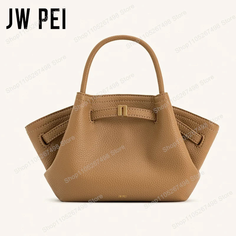 JW PEI Hana Minimalist Pebbled Leather Top-Handle Bag Women Luxury Designer Style Trapeze Tote Bag Elegant Shoulder Crossbody Purse 2026-30