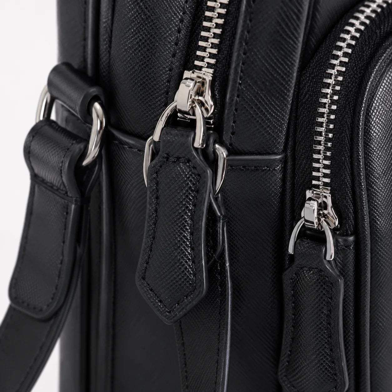 Luxury Men Small Crossbody Bag Designer Saffiano Leather Messenger Mini Square Sling Purse Business Phone Pouch Classic Black-10
