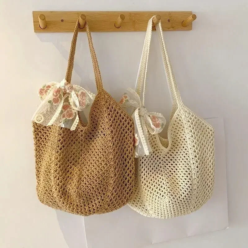 Handmade Wicker Tote Bag Large Capacity Single Shoulder Natural Rattan Casual Light Beach Vacation Daily Women Messenger Bag-7