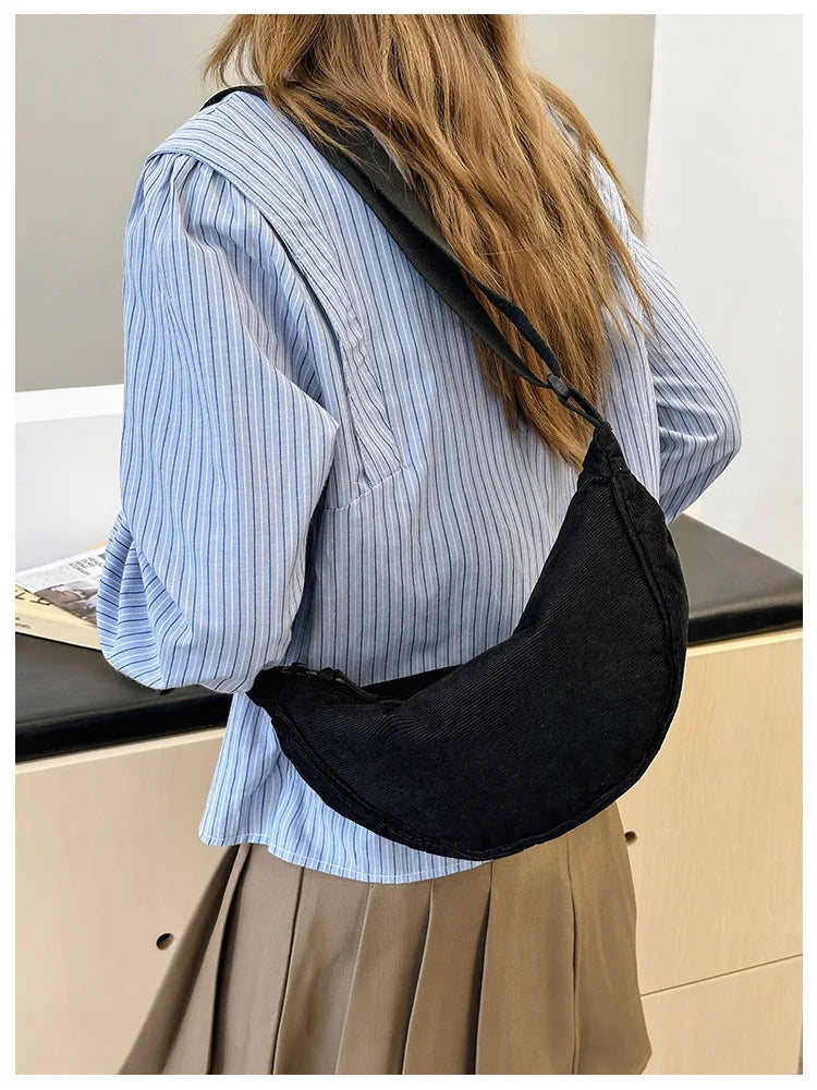Solid Color Corduroy Women's Hobos Shoulder Bag Retro Casual Female Crossbody Bags Ladies Daily Travel Handbags Messenger Bag-37