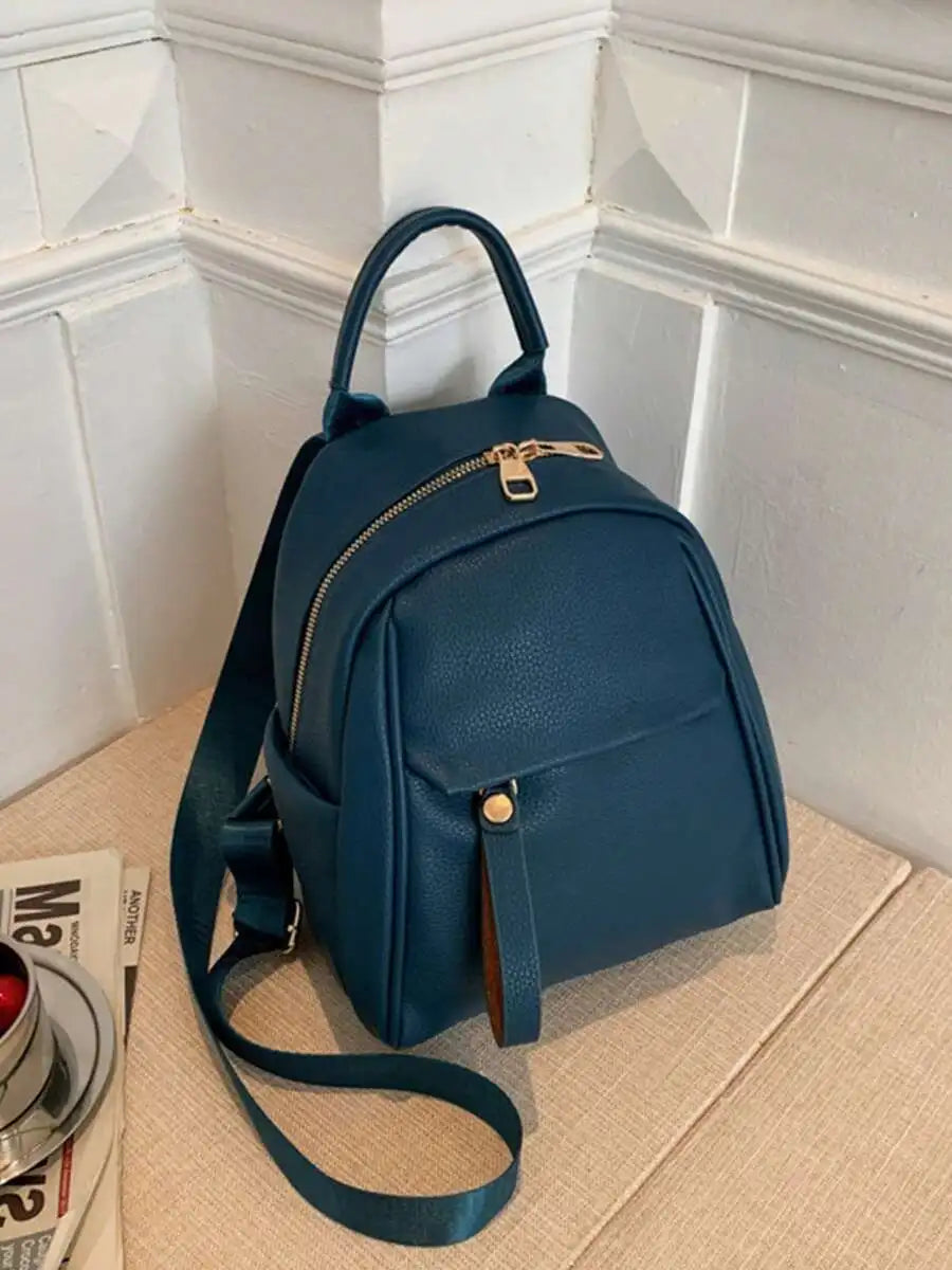 Womens Small PU Leather Backpack With Top Handle Multi Pocket Daypack For College-3
