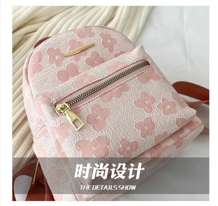 Floral Mini PU Backpack Small Capacity Multi Function PU Leather Double Shoulder School Travel Young Ladies Soft Sweet Bag-12