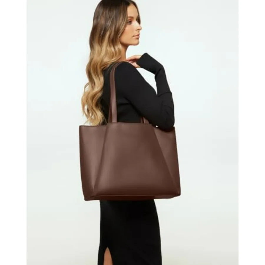 Work Tote Bags for Women 15.6 Inch - Laptop Tote Bag with Zip Compartments - Large PU Leather Office Purse Computer Briefcase-6