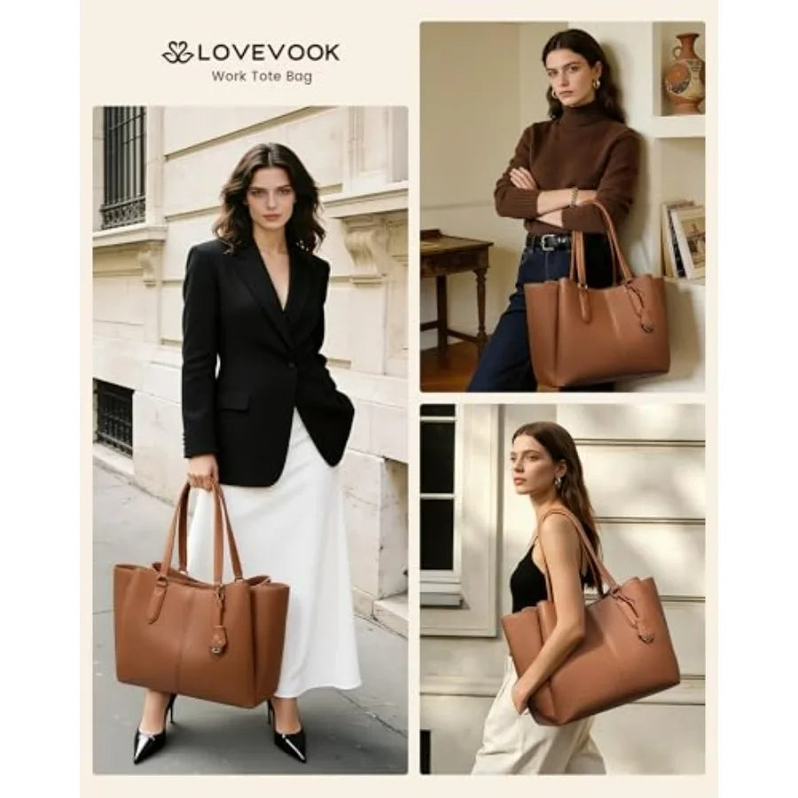 LOVEVOOK Laptop Tote Bag for Women Work Bags with Triple Compartments Large Faux Leather Computer Office Briefcase